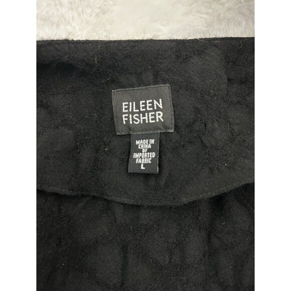 Eileen Fisher Womens Jacket Large Crinkle 100% Wool Black Cardigan long langenlo - Picture 10 of 16